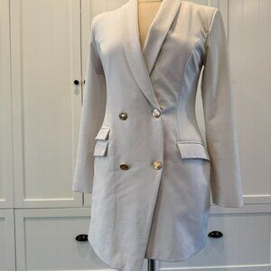 Double-Breasted Longline Blazer-dress Cream w/ Gold Button Tailored (US 4)